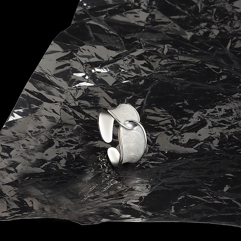 Womens Adjustable Copper Ring Geometric Enamel Electroplated Jewelry Lightweight Open Ring Fashion Lightweight