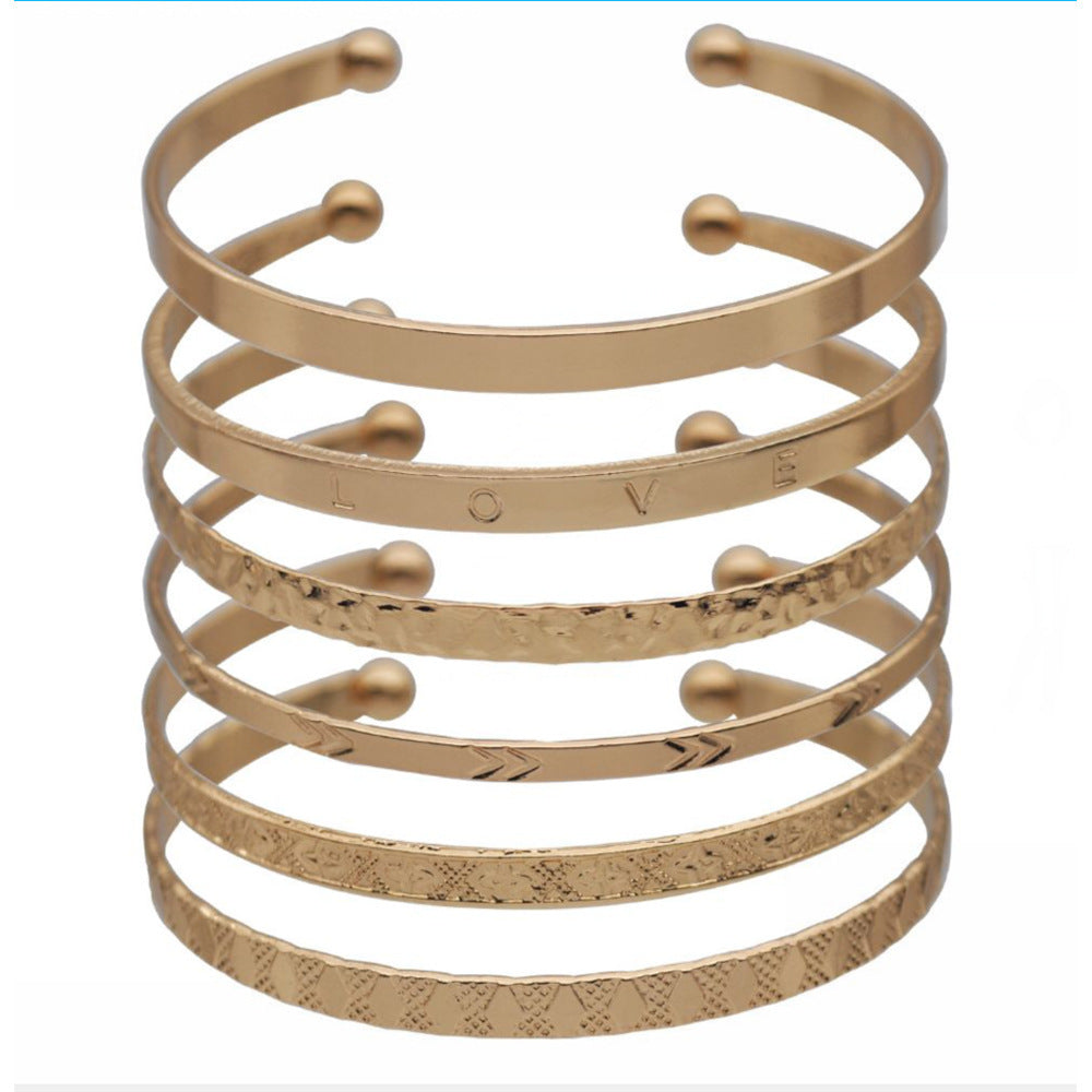 Unisex Vintage U Shape Open Cuff Bracelets Set Gold