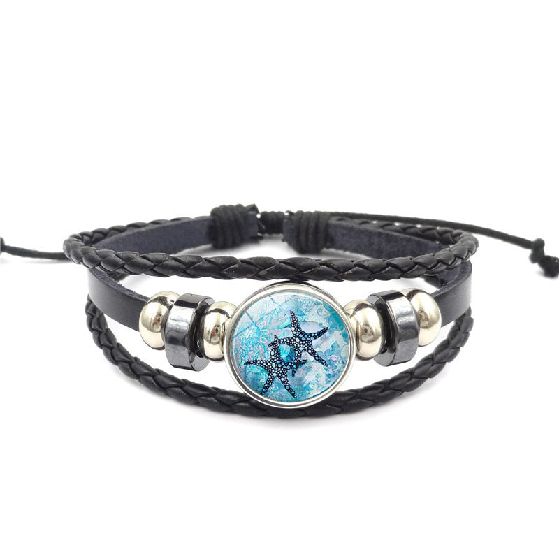 Unisex Woven Leather Bracelet Ocean Style Multi Layer Zodiac Ornament Fashion Jewelry Handmade Accessory Everyday Wear