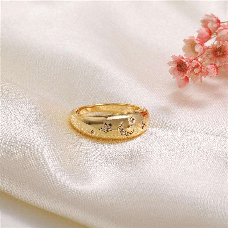 Gold Plated Zircon Ring For Women With Geometric Inlay Durable Fashion Jewelry Hypoallergenic Copper Base Shine