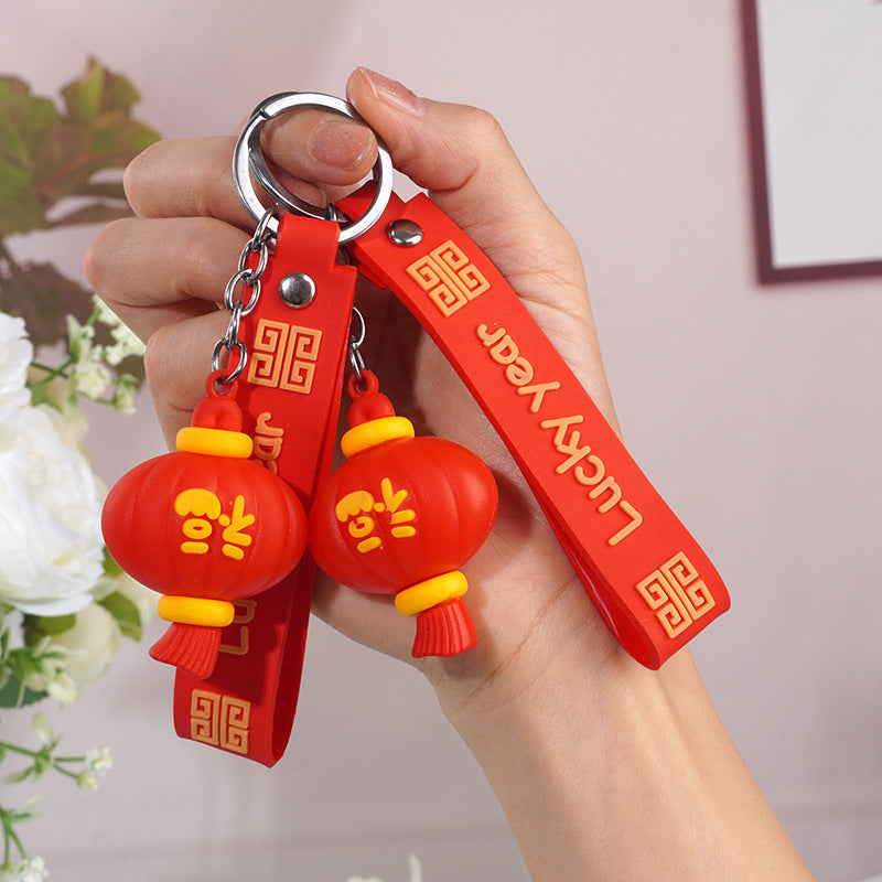 Red Lantern Silicone Keychain For Bags Festive Pendant Decoration Compact Design Daily Use Gift Accessory For Backpacks