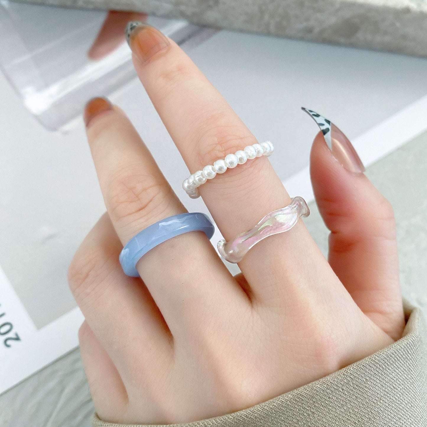 Womens Resin Ring Set Fashion Geometric Rings Simple Tri Piece Set Plastic Rings Color Rings Jewelry Everyday