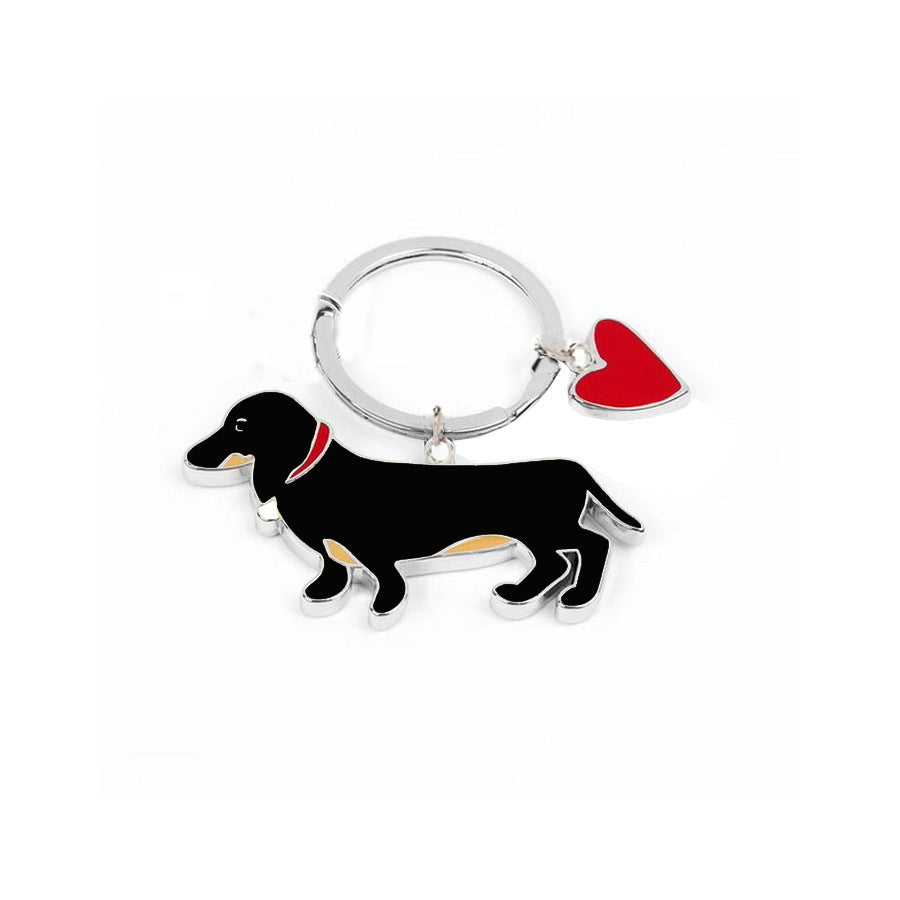 Metal Dachshund Keychain Ornament with Heart Christmas Gift