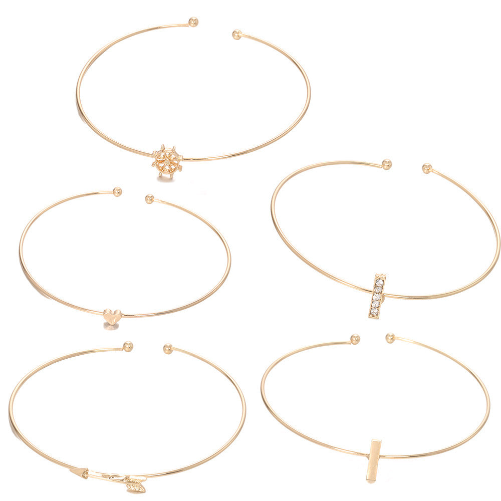 Gold Alloy Delicate Arrow Bracelet Set For Women European