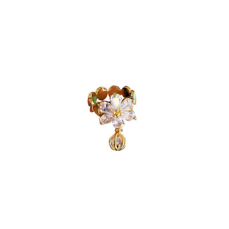 Gold Electroplated Diamond Flower Ring For Women Adjustable