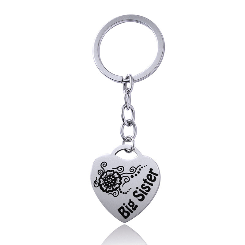Womens Heart Keychain Stainless Steel Silver Trendy Cute Gift For Sister And Best Friend Elegant Everyday Accessory