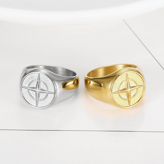 Unisex Stainless Steel Ring with Compass Nautical Design and Boat Anchor Shape for Men and Women Fashion Jewelry
