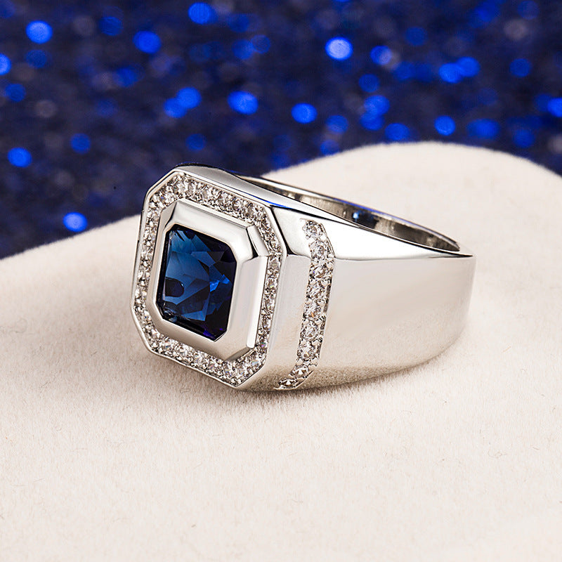 Mens Emerald Green Geometric Ring Copper White Gold Plated Diamond Accent Antique Style Dressy Ring Mens Style