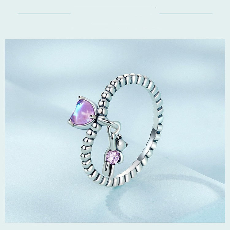 Cute Bear Balloon Ring For Girls Silver Charm Band Ring Women Size 6 Fashion Jewelry Delicate Silver Tone Gift