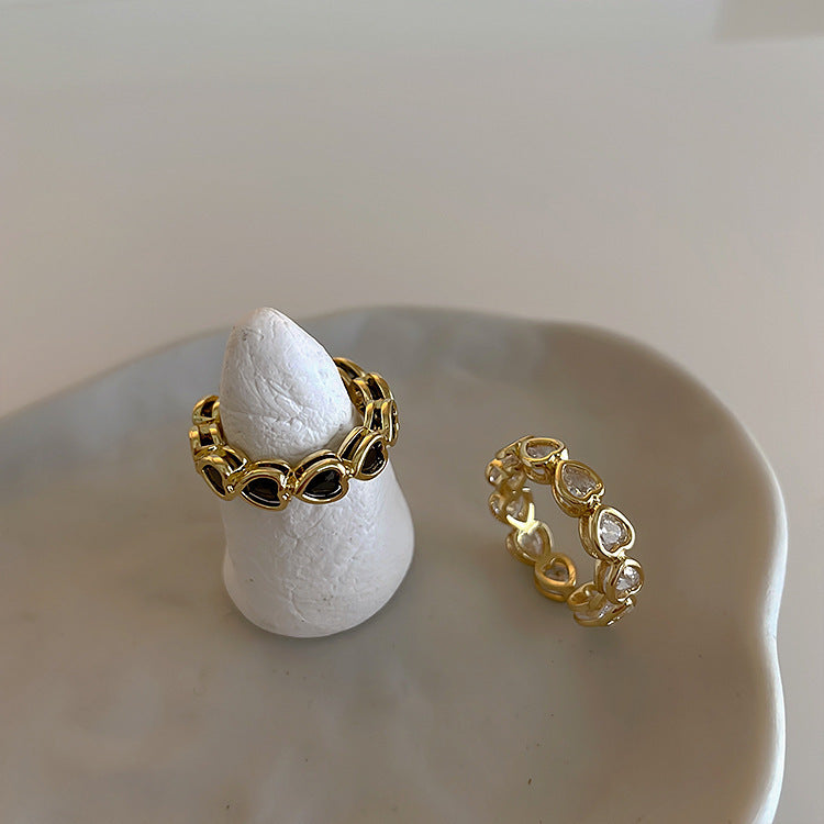 Retro Minimalist Heart Shaped Zircon Ring Gold Plated For Women Elegant Jewelry Accessory Gentle Everyday Glow