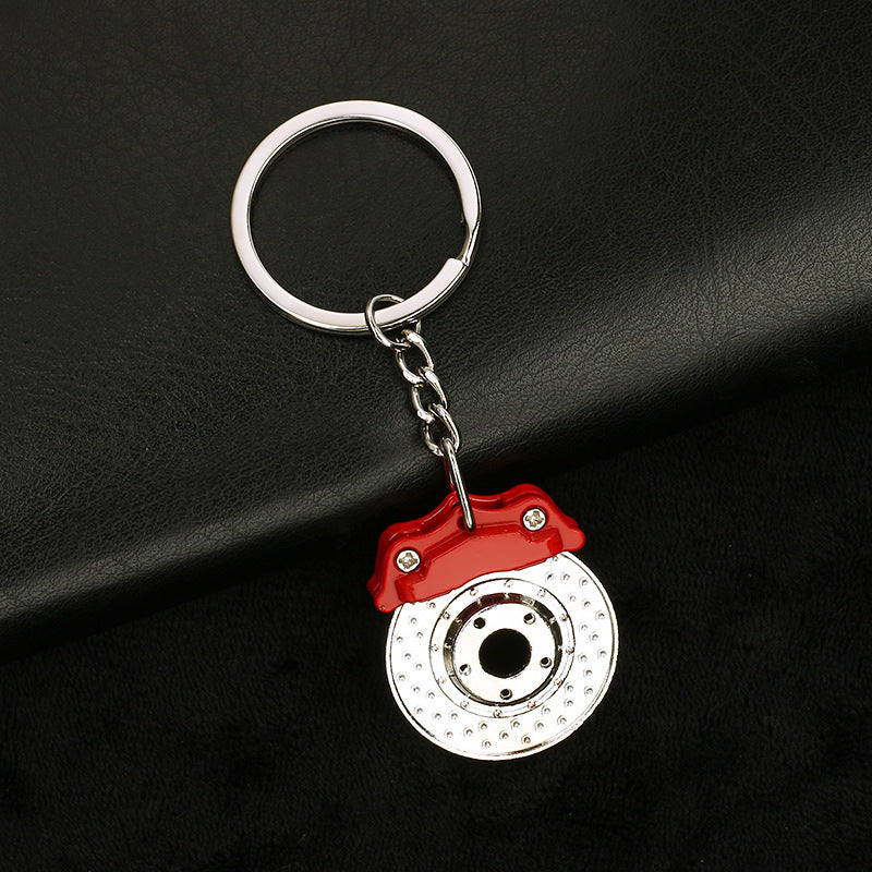 Rotating Brake Disc Keychain Alloy Metal Key Ring Fashion Geometric Design Car Accessory Black Red Finish Luxe