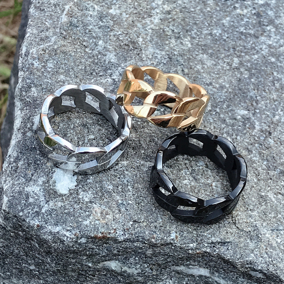 Stainless Steel Hollow Chain Ring Titanium Jewelry Unisex Fashion Accessory Geometric Modern Design Smart Look