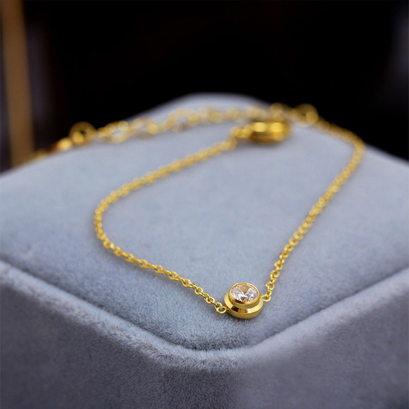 Women Titanium Steel Bracelet With Crystal Accent 18k Gold Electroplated Round Geometry Jewelry For Daily Wear