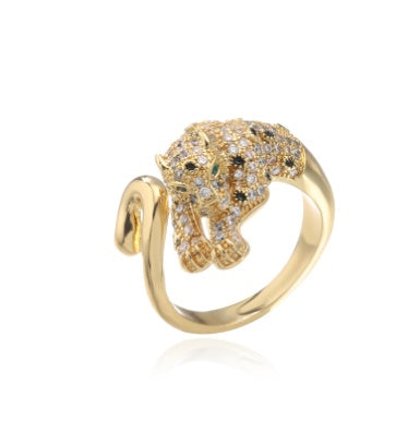Leopard Zircon Open Ring Gold Plated Copper Brass Adjustable Dainty Fashion Jewelry For Women For Simple Style