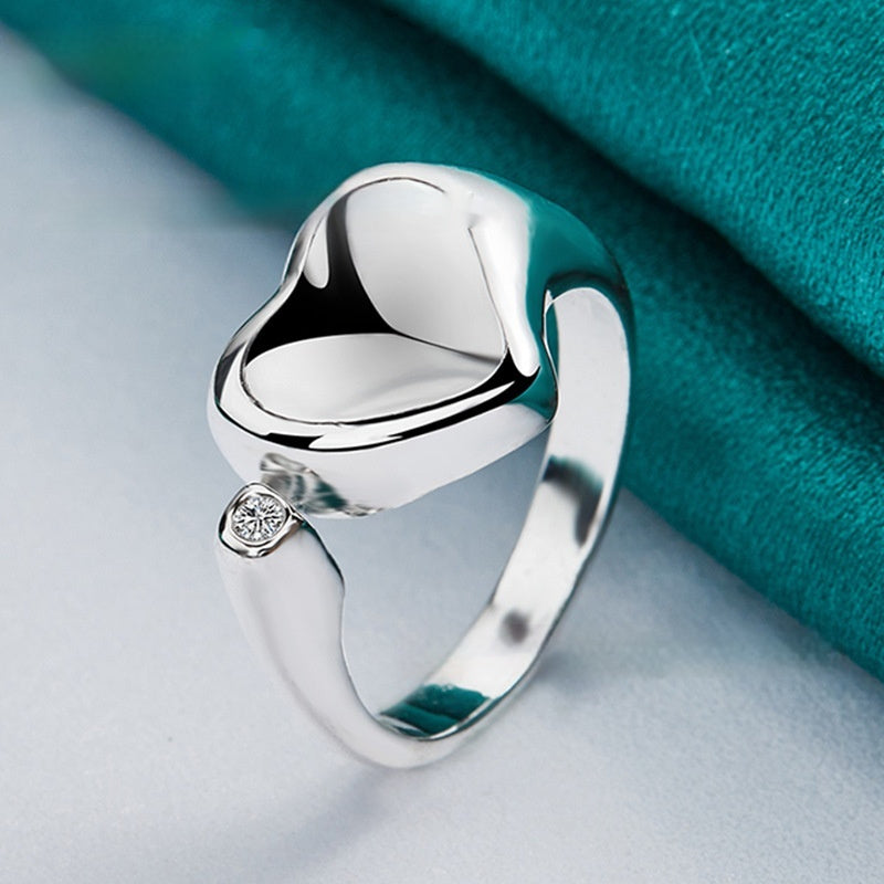 Unisex Adjustable Heart Shaped Ring Original Design Metal Silver Love Heart Element Womens Fashion Accessories
