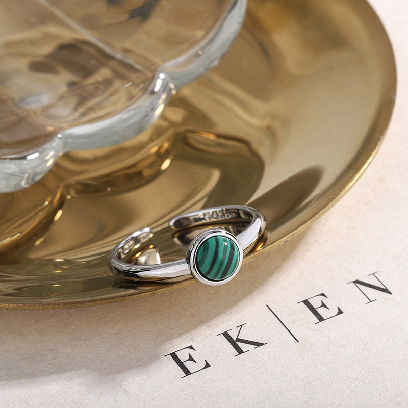 Malachite Round Copper Adjustable Ring For Women Fashion Jewelry Everyday Wear Gift For Elegant Style Gift Box