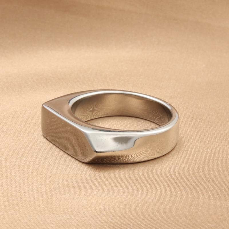 Titanium Steel Polished Rectangular Ring For Men Vintage Style Stainless Steel Accessory Modern Everyday Style