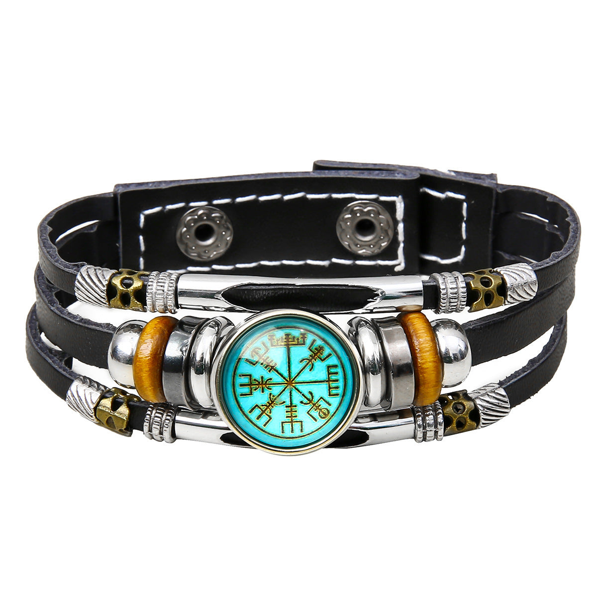 Mens Viking Compass Bracelet Multi Layered Leather Bracelet With Stainless Steel Titanium Steel Accents High Quality
