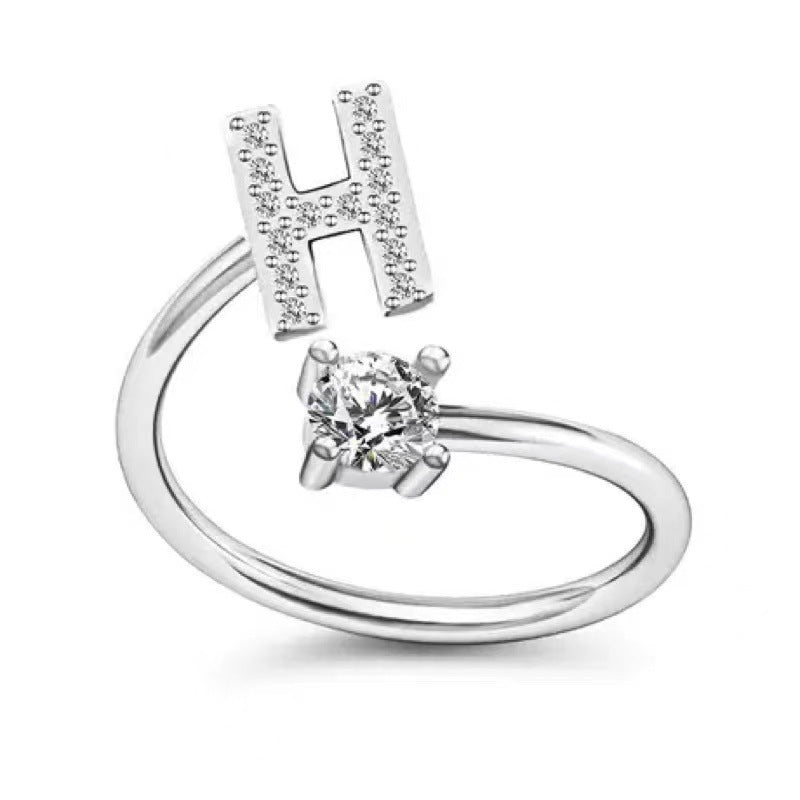 Women's Initial Alphabet Zircon Ring Open Mouth Adjustable Design A to Z Letter Jewelry Gift for Her Gifts for Her