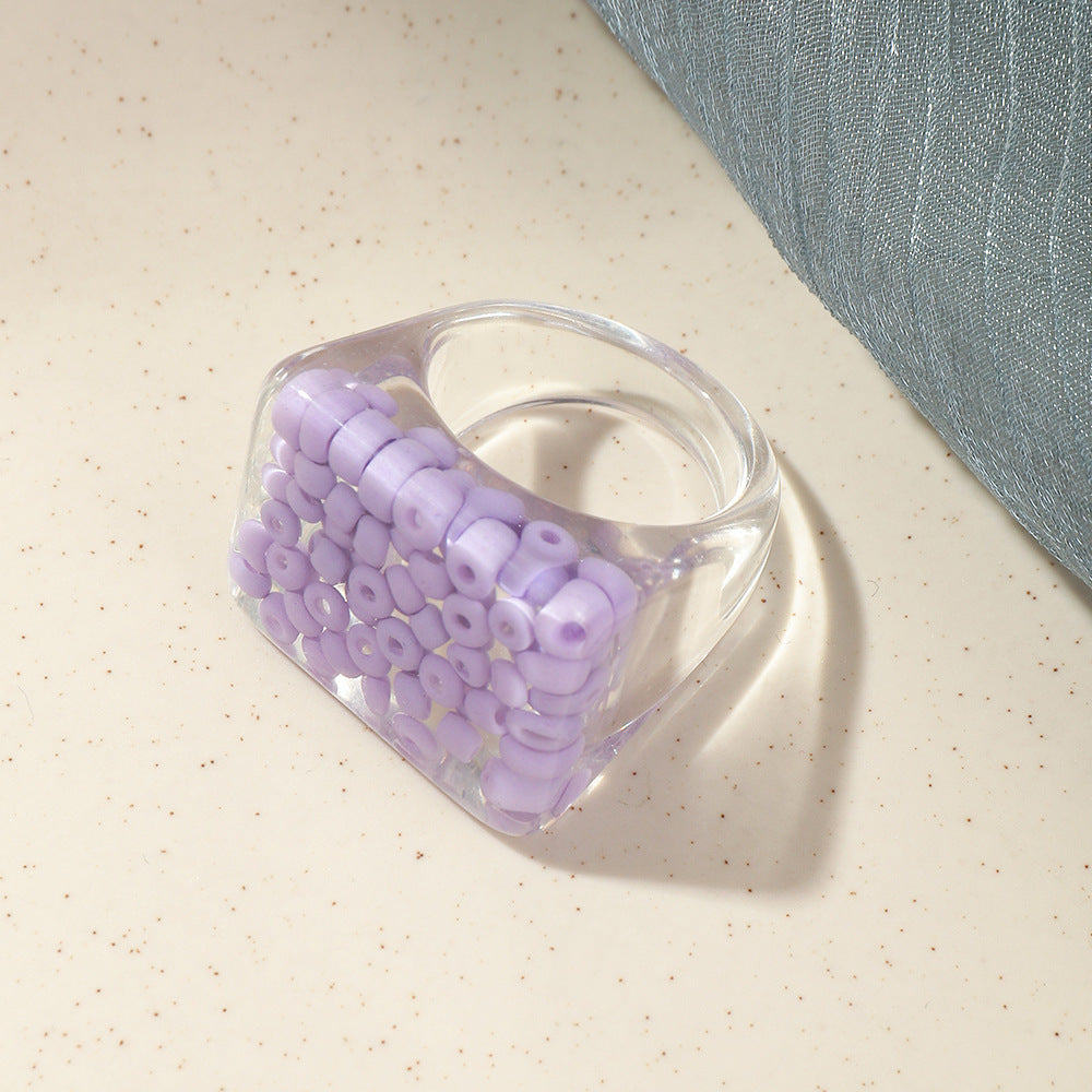 Womens Acrylic Resin Ring With Clear Diamond Accent Geometric Design Fashion Jewelry One Size Gift A Nice Gift