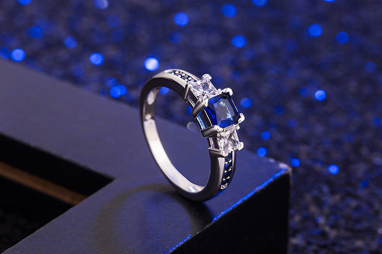 Geometric Copper Ring with Mosaic Electroplating Finish in Green Pink Blue White Polished Fashion Jewelry for Women