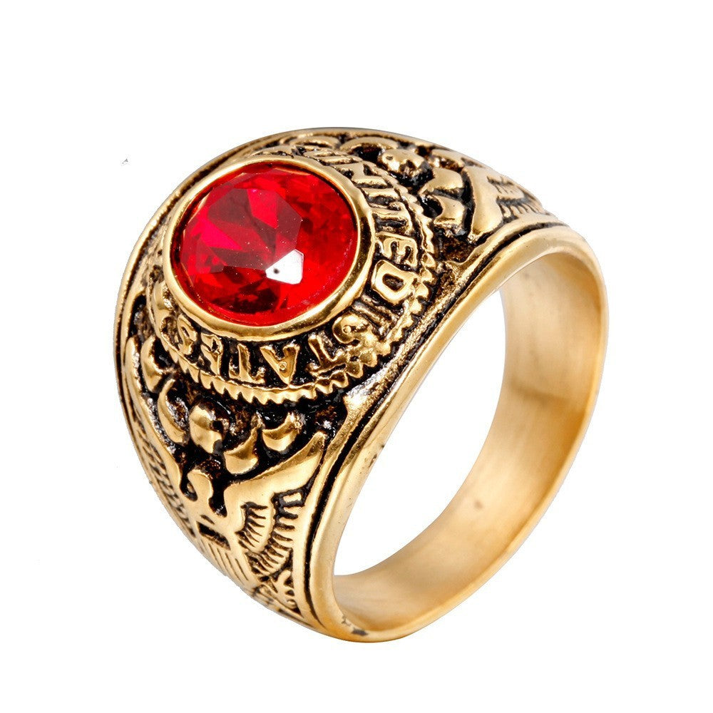 Mens Titanium Steel Diamond Ring Geometric Design Retro Diamond Studded Band Stainless Steel Ring For Men Plus