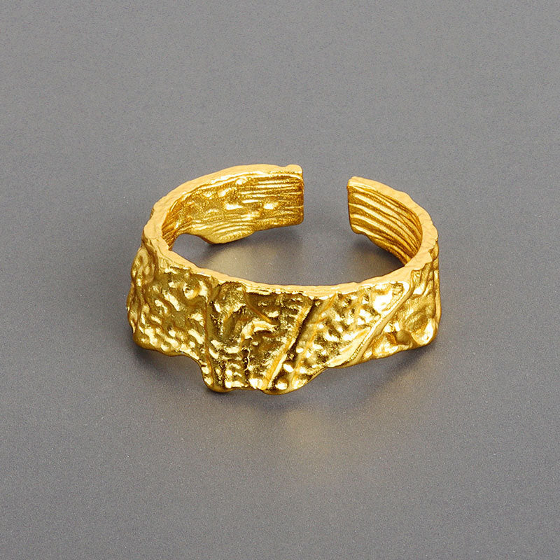 Womens Adjustable Opening Ring Copper Electroplated Silver Gold Irregular Texture Band Fashion Rings Statement