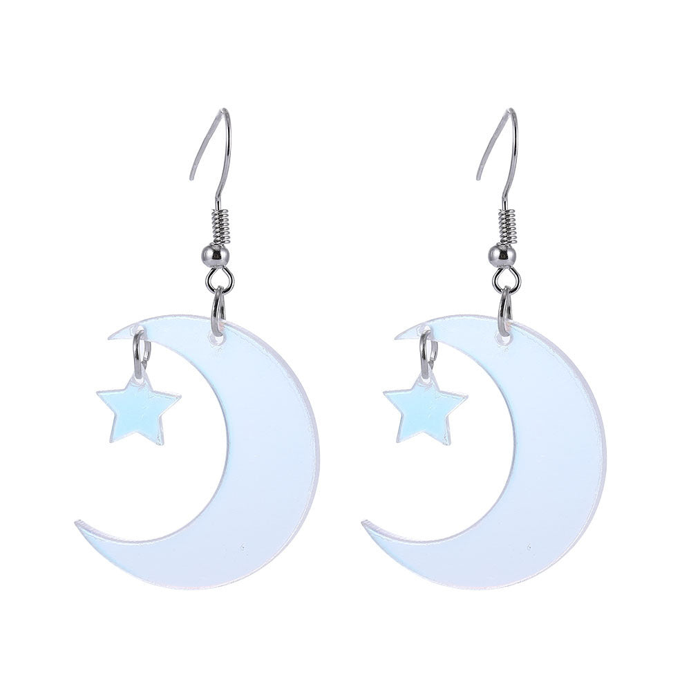 Acrylic Earrings Womens Transparent Stars And Moon Design Dangle Lightweight Individually Packed Color Earring