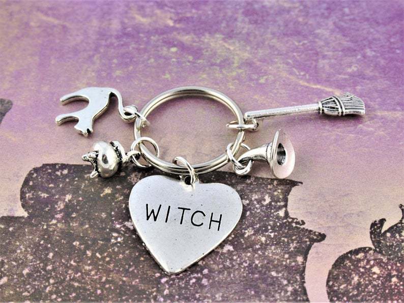 Witch Keychain Plated Alloy Charm Key Ring Halloween Witchcraft 30mm Decoration Accessories Trendy Fashionable