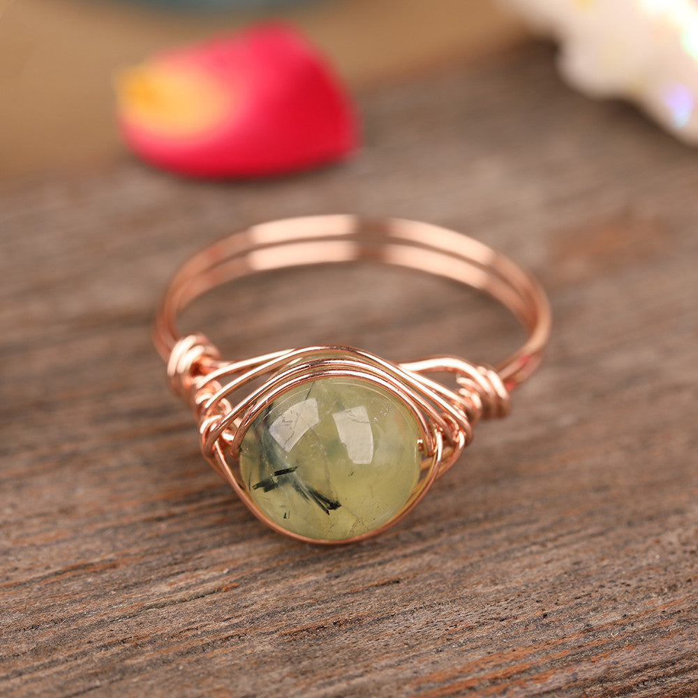 Natural Stone Bead Copper Adjustable Ring For Women Fashion Jewelry Handmade Party Promo Accessory About 20 Mm