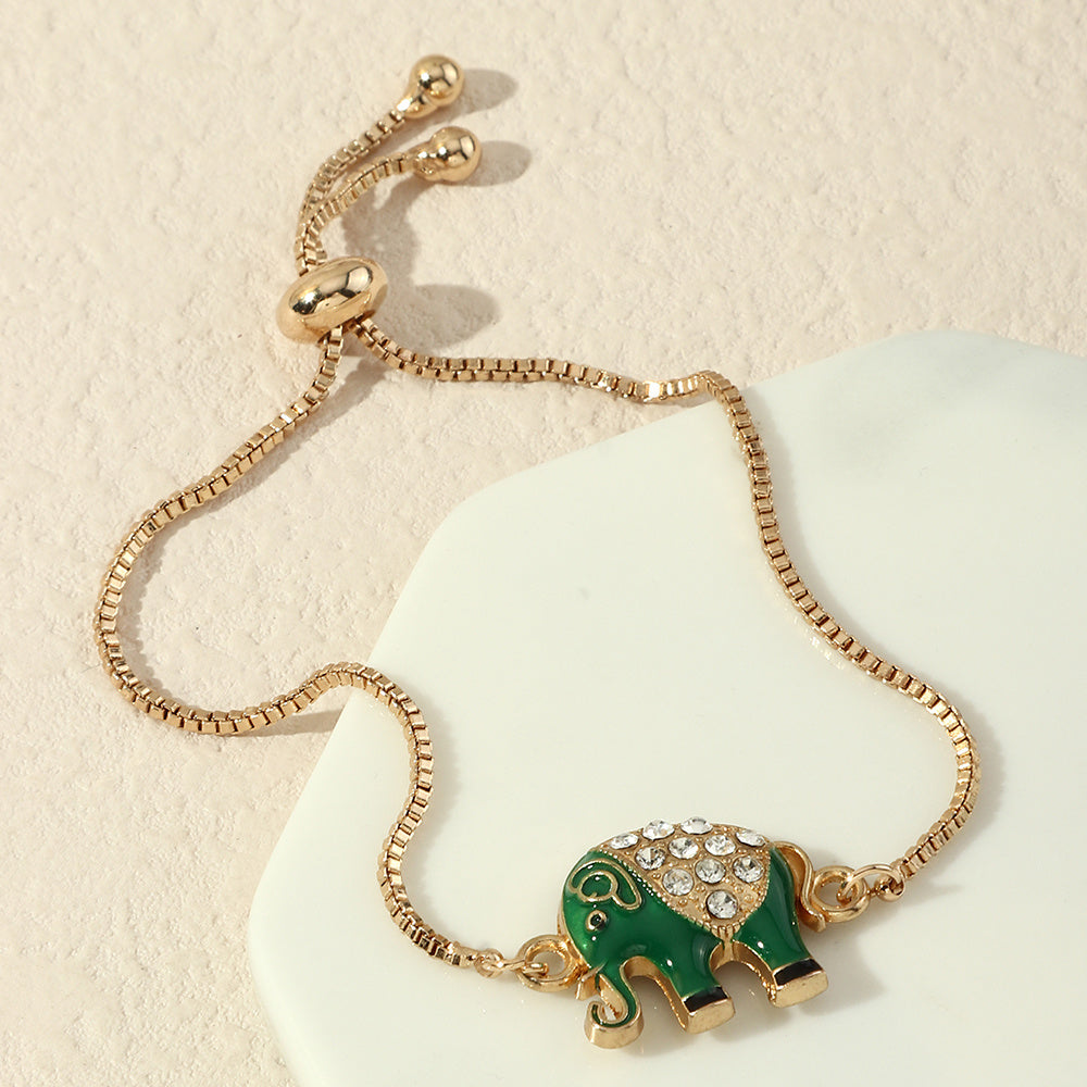 Elephant Bracelet for Women and Girls Alloy Animal Charm With Dripping Eye Ornaments European Fashion Jewelry Style