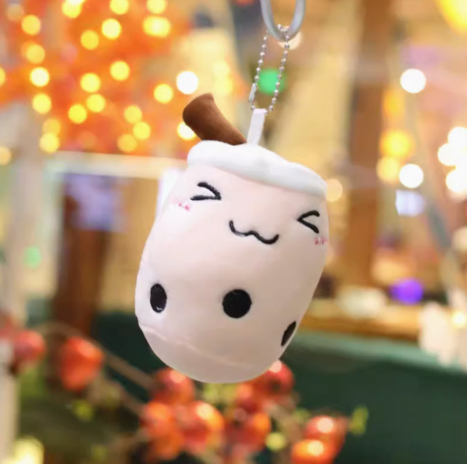 Panda Plush Pendant Doll Cute Cartoon Milk Tea Cup Hanging Plush Toy For Kids Beige Pink Soft Plush Gift Ideas
