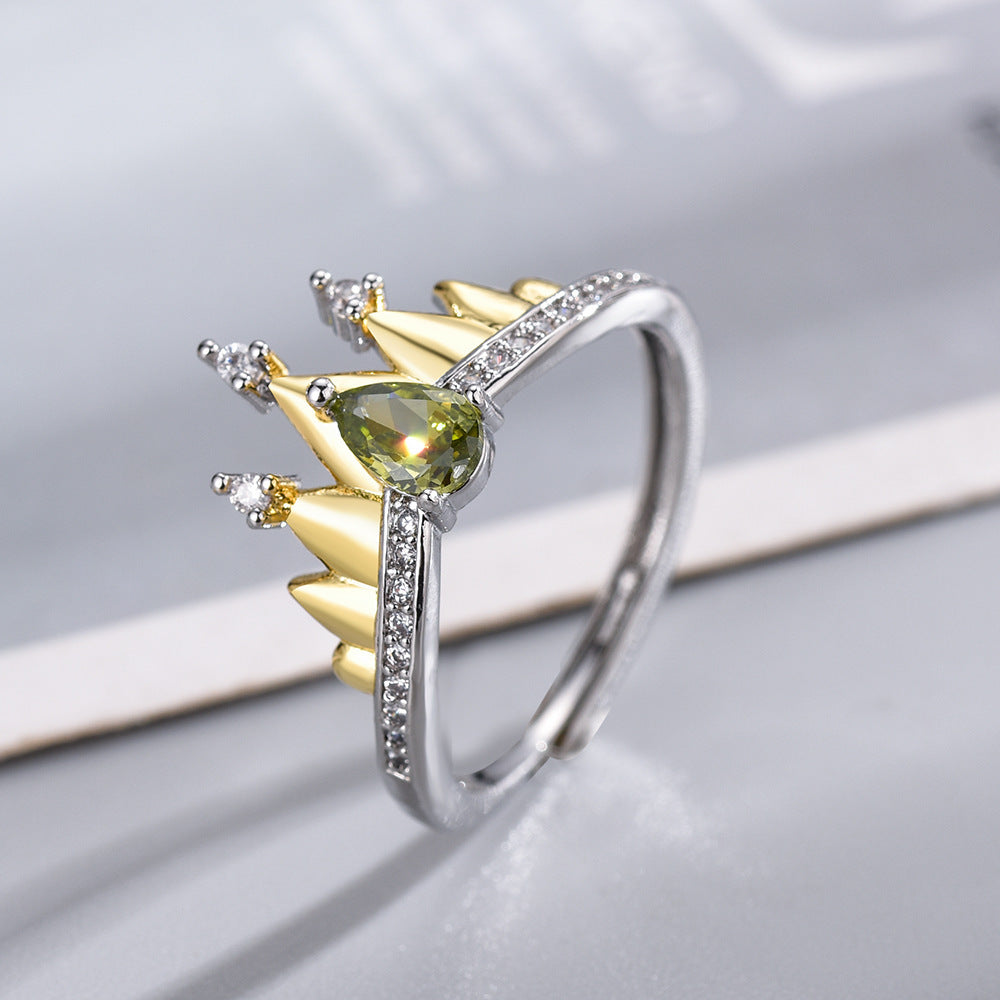 Gold Plated Crown Ring For Women Adjustable Copper Band Temperament Jewelry Durable Everyday Wear Hand Crafted