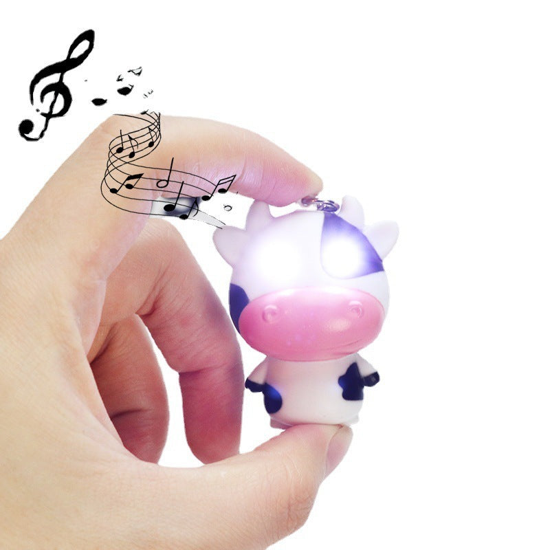 Cow Keychain With Bell Super Mini Ring Fun Glowing Pendant Plastic Accessory For Keys And Bags Black And White