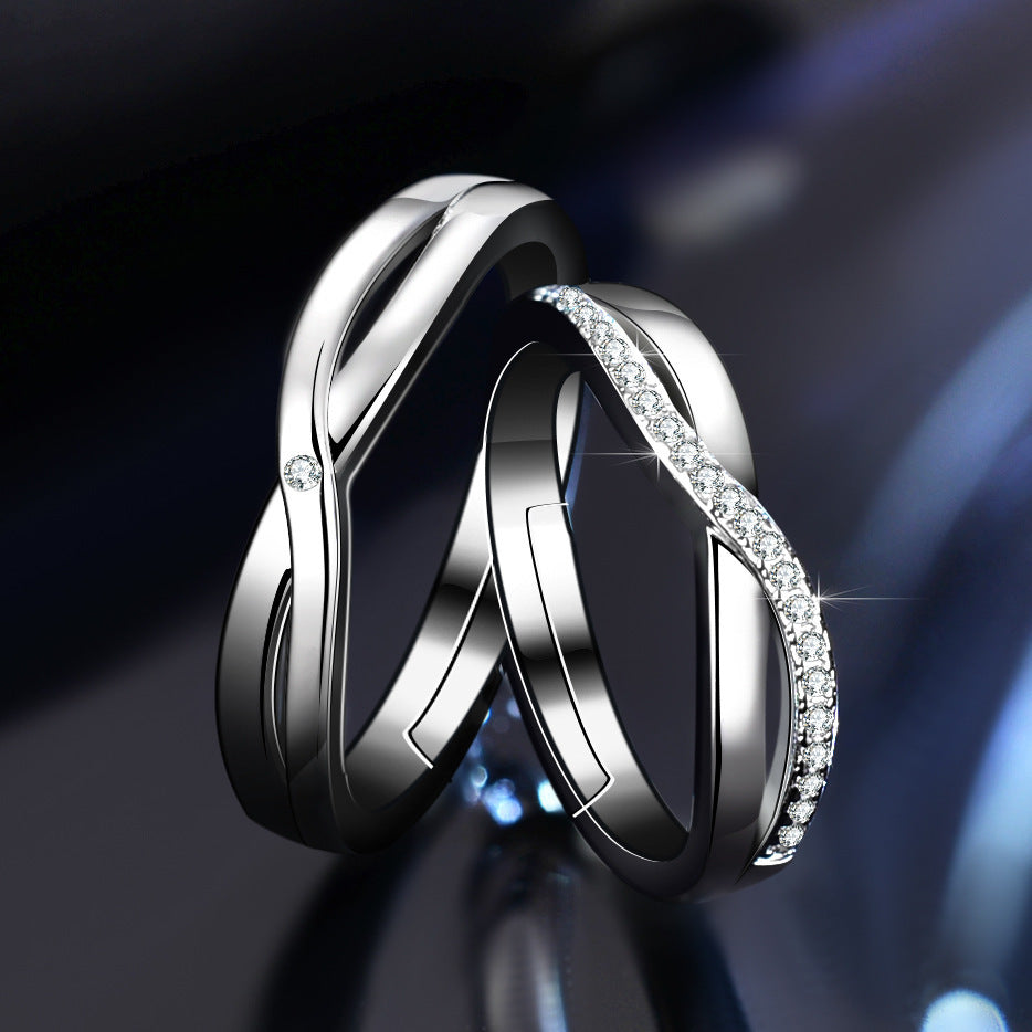 Couple Rings Set Adjustable Opening Matching Rings For Couples Cross Bow Design Copper Alloy With Gems Inlays Now