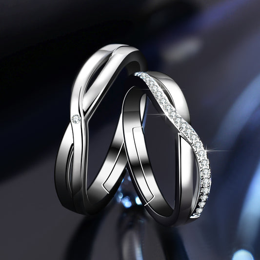 Couple Rings Set Adjustable Opening Matching Rings For Couples Cross Bow Design Copper Alloy With Gems Inlays Now