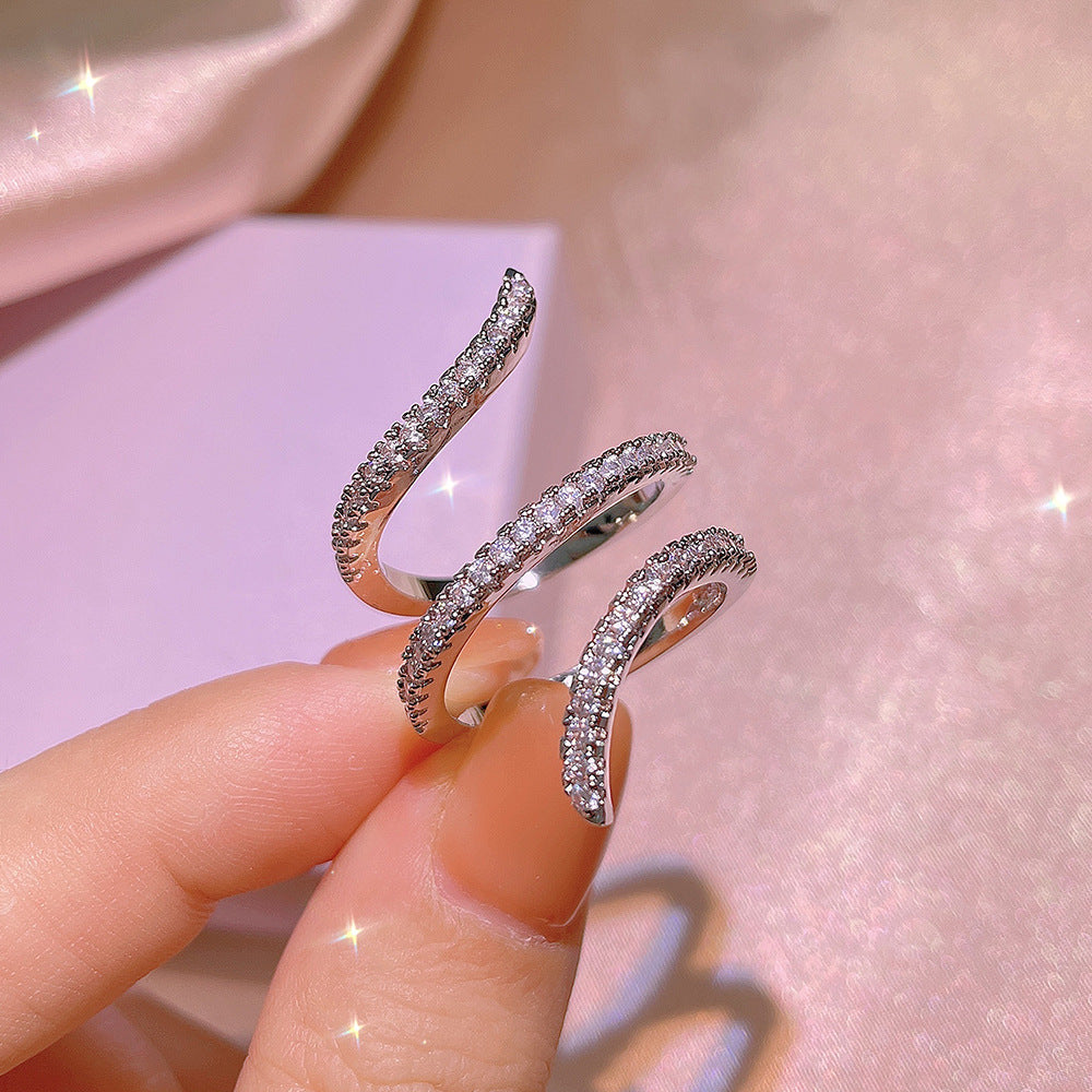 Geometrically Wrapped Zircon Copper Alloy Inlaid Elegant Wedding Engagement Anniversary Party Jewelry Gift Her