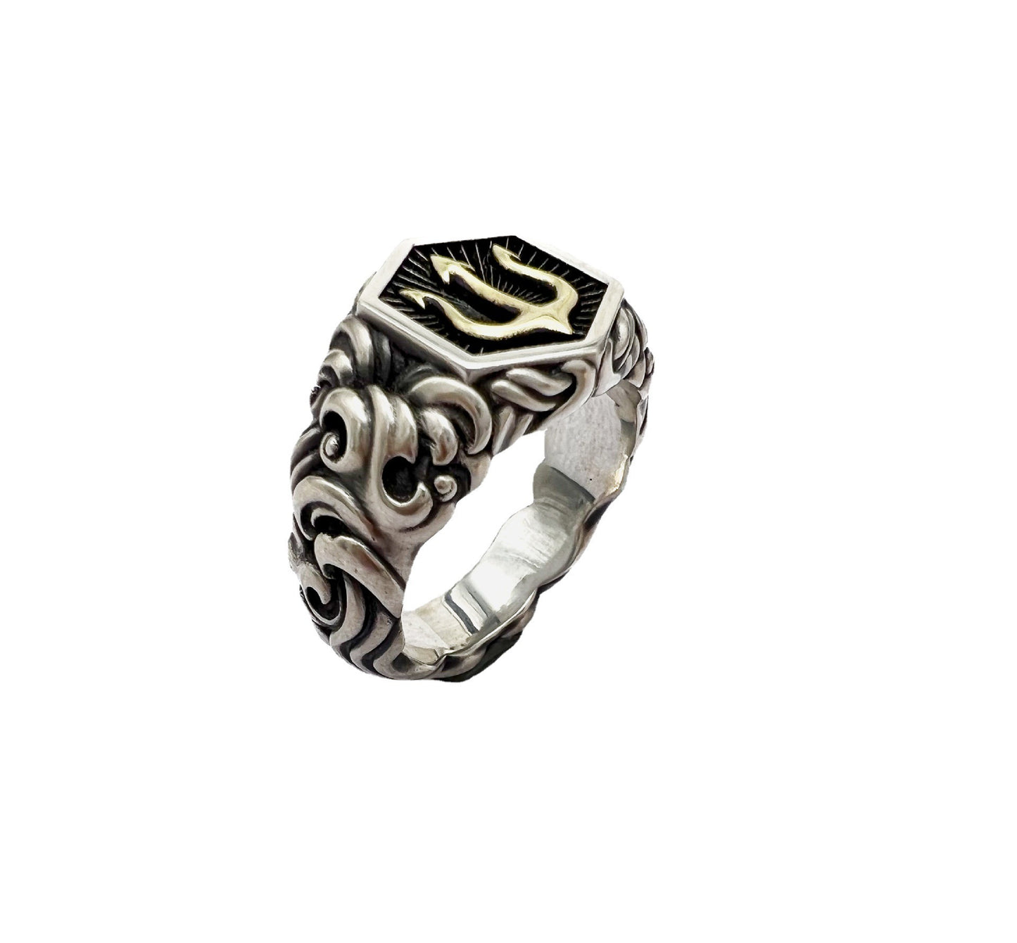 Mens Ring Design Copper Unique Unisex Opening Durable Fashion Jewelry Trident Geometric Statement Electroplated