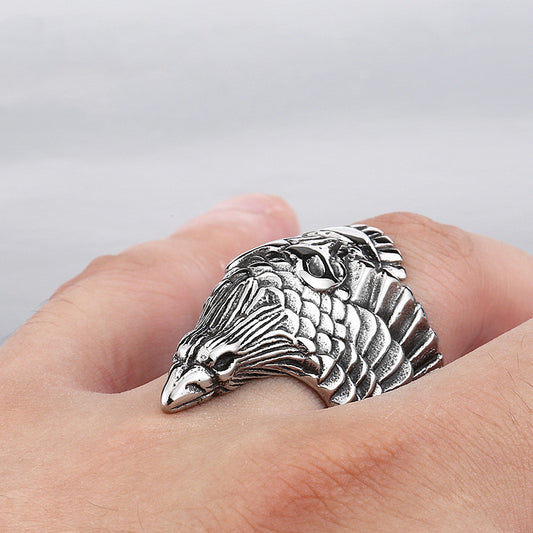 Men's Fashion Ring Personalized Stainless Steel Crow Design Ring Geometric Statement Ring Simple Titanium Steel Ring for Him Fashion Jewelry Gift