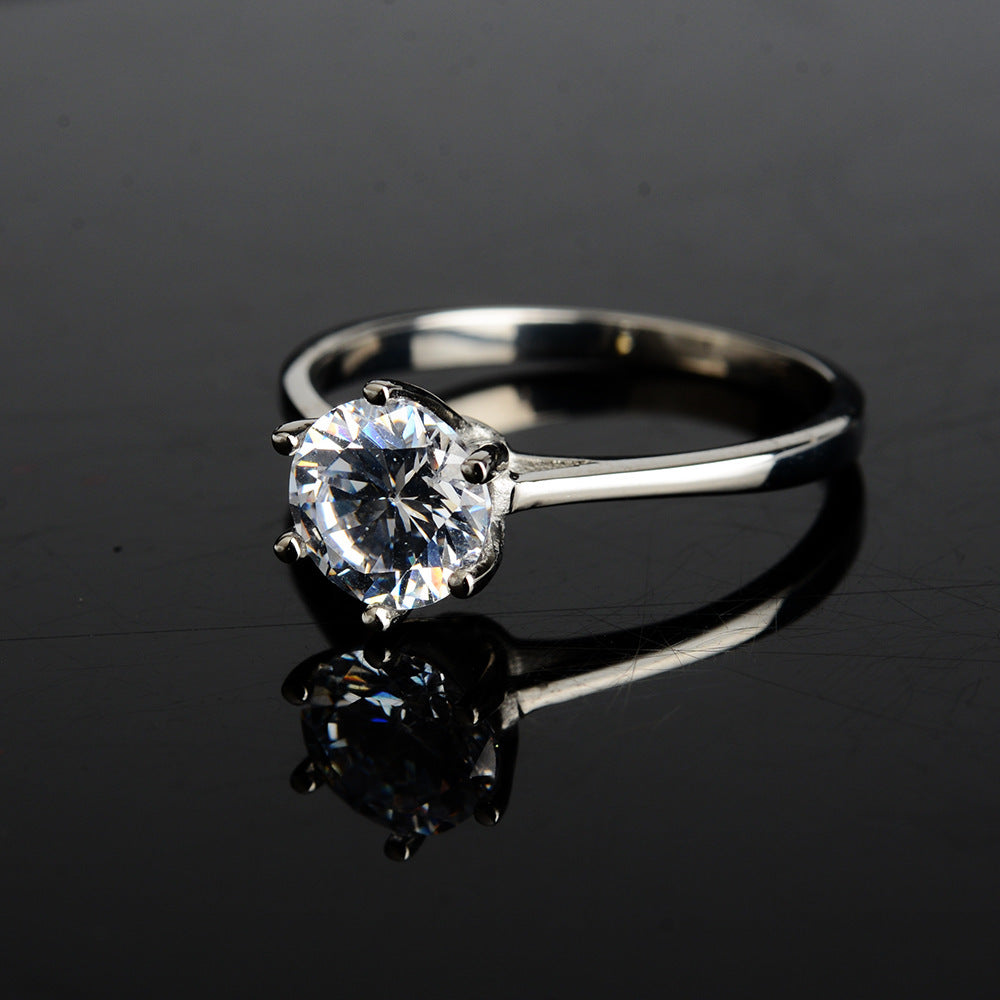 Men's Stainless Steel Ring with Six Prong Setting Tall Band Matte Finish Fashion Ring for Him Artificial Gems Semi-Precious Stones Ring Gift