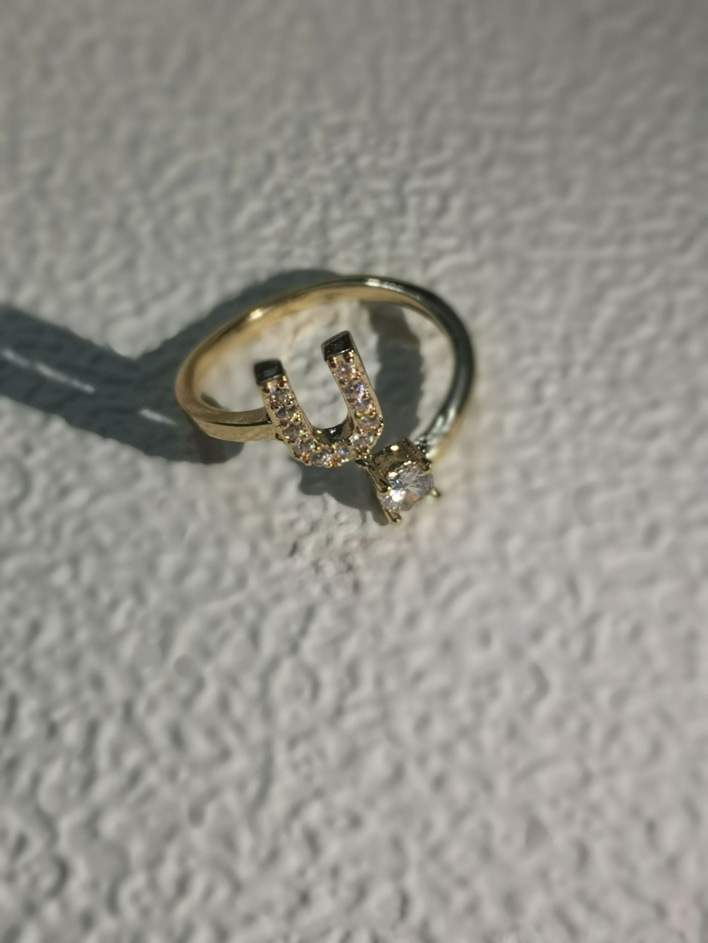 Unisex Copper Ring Adjustable Zircon Inlaid Letter Design