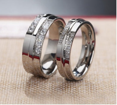 Stainless Steel Couple Ring Wedding Diamond Ring Set For Him And Her With 7mm And 5mm Wide Retro American Style