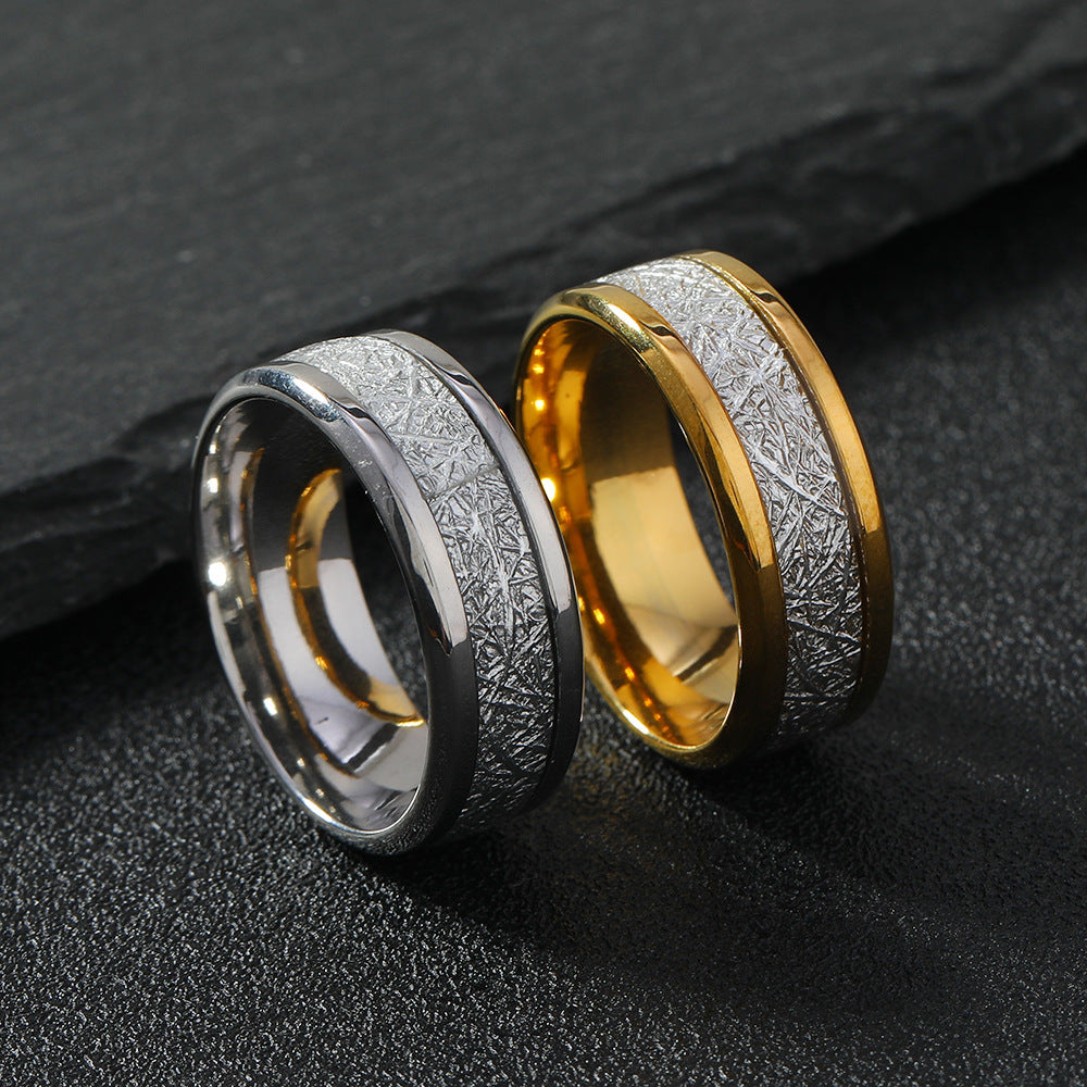 Mens Stainless Steel Geometry Ring With Fog Pattern Electroplated Steel Gold Finish Durable Jewelry For Everyday Wear