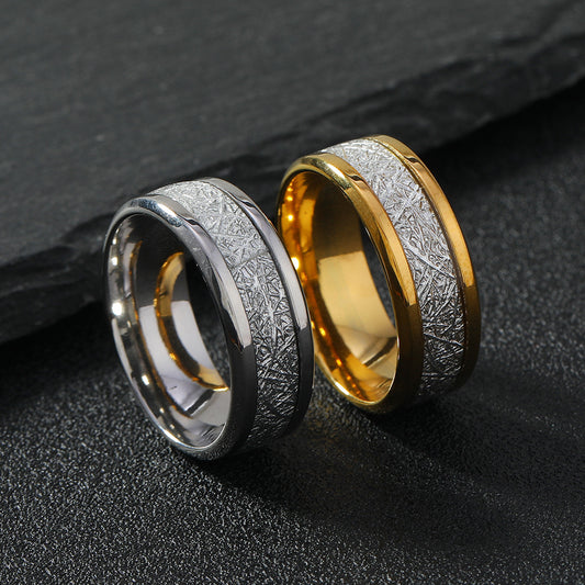 Mens Stainless Steel Geometry Ring With Fog Pattern Electroplated Steel Gold Finish Durable Jewelry For Everyday Wear