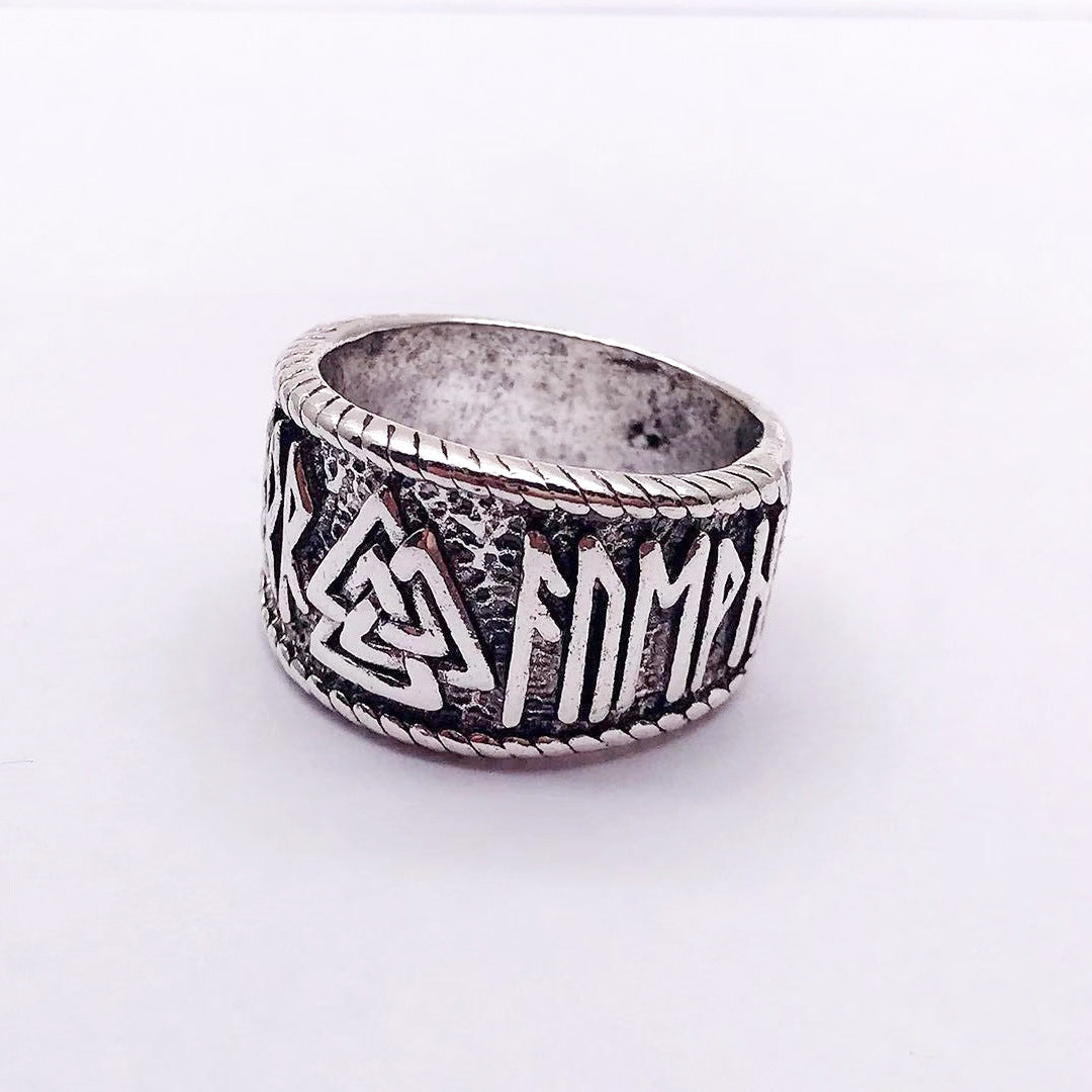 Rune Myth Mens Fashion Ring Alloy Ancient Silver Wedding Gift European American Style Letters Numbers Text