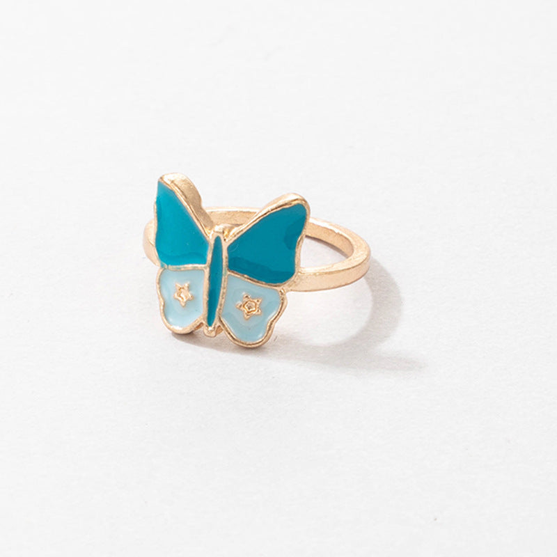 Bohemian Cartoon Ring Dripping Oil Alloy Heart Shaped Ring With Floral Daisy Or And Rainbow Elements For Women