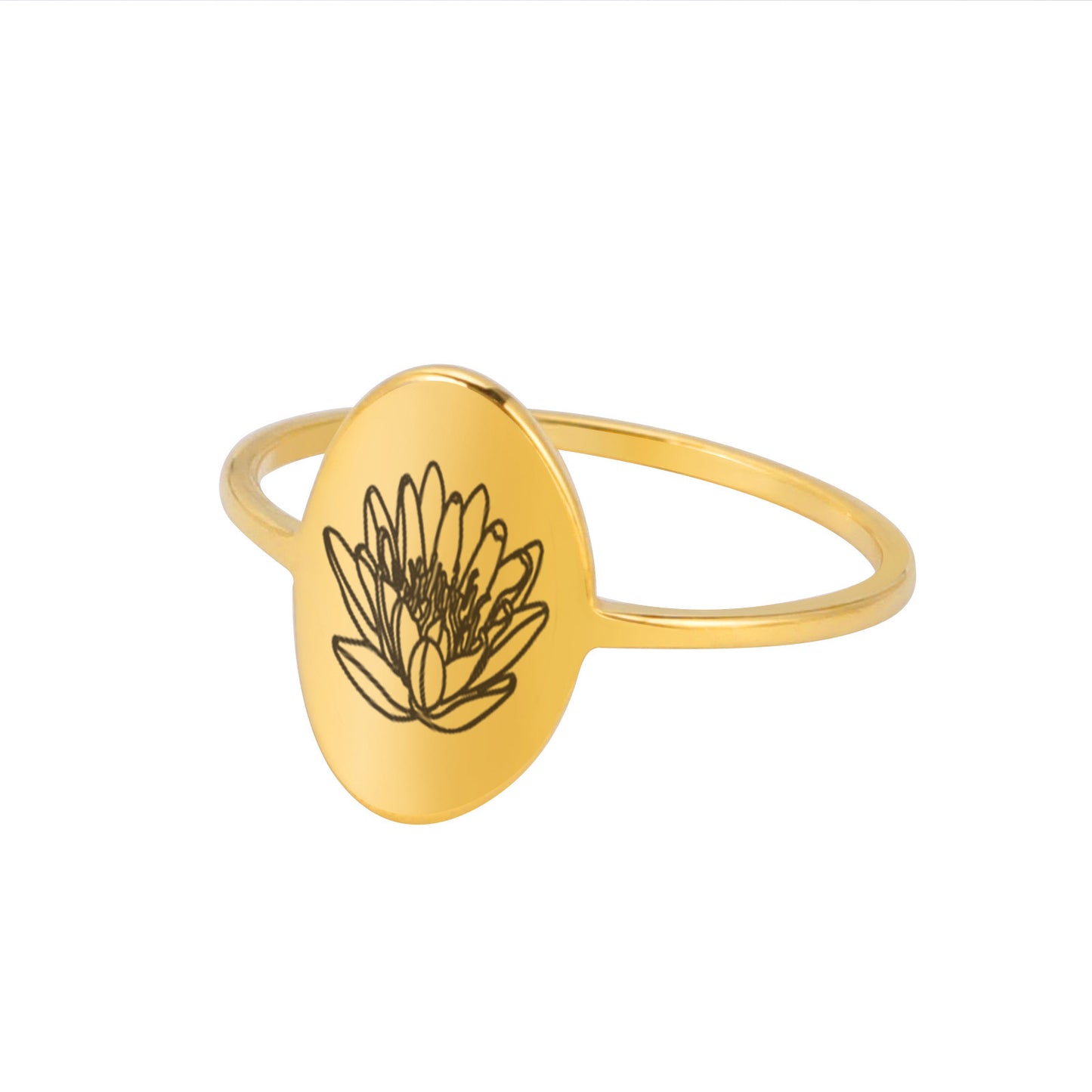 Stainless Steel Flower Ring Luster Gold Electroplated Elegant Floral Design with Intricate Detailing for Women