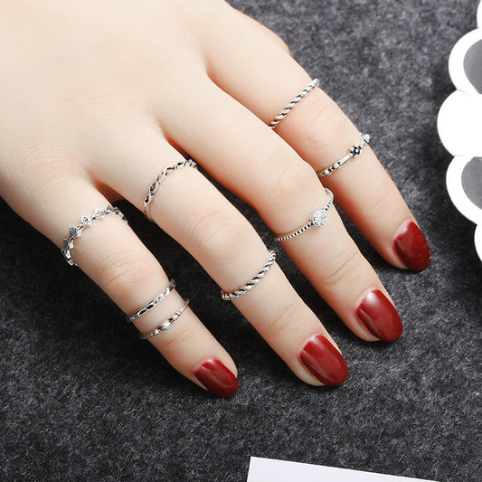 Womens Geometric Twist Ring Electroplated Silver Fashion Jewelry Elegant Modern Design Alloy Ring Set Single Ring