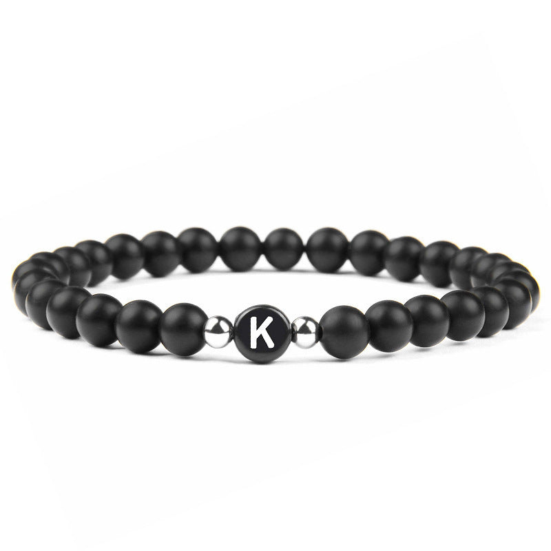 Initial Letter Bracelet for Women and Girls Silver Beaded Jewelry with Frosted Agate Beads Couple Style Fashion