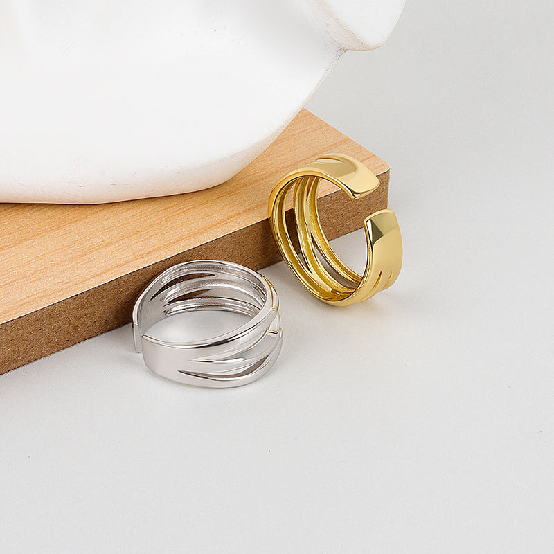 Geometric Adjustable Ring With Irregular Knotted Design Copper Electroplated Retro Fashion For Women Daily Wear